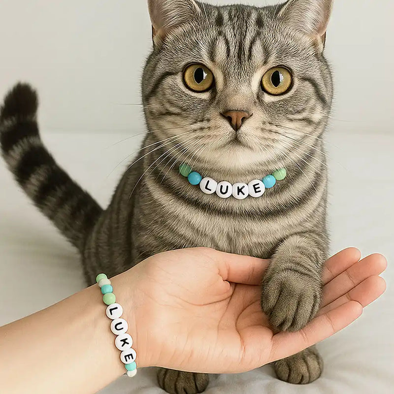 Pet Name Necklace And Bracelet Set - Pet Lovers Keepsake Name - Personalized Pet Name Necklace & Bracelet Set