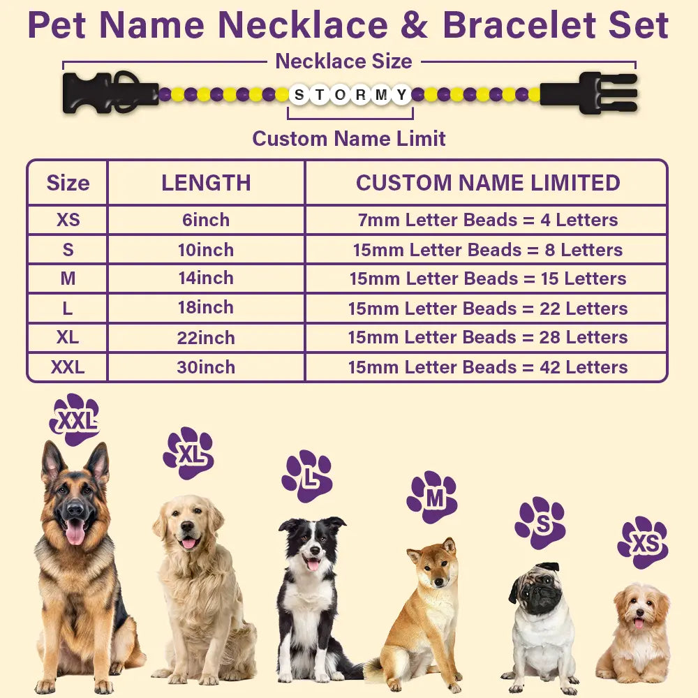 Pet Name Necklace And Bracelet Set - Pet Lovers Keepsake Name - Personalized Pet Name Necklace & Bracelet Set