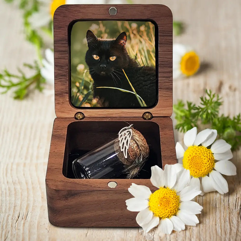 Pet Lovers,Pet Mom,Pet Dad,Dog Lovers,Dog Mom,Dog Dad,Cat Lovers,Cat Mom,Cat Dad,Memorial,Sad - Pet Memorial Fur Keepsake Forever In My Heart - Personalized Custom Photo Wooden Box With Glass Jar