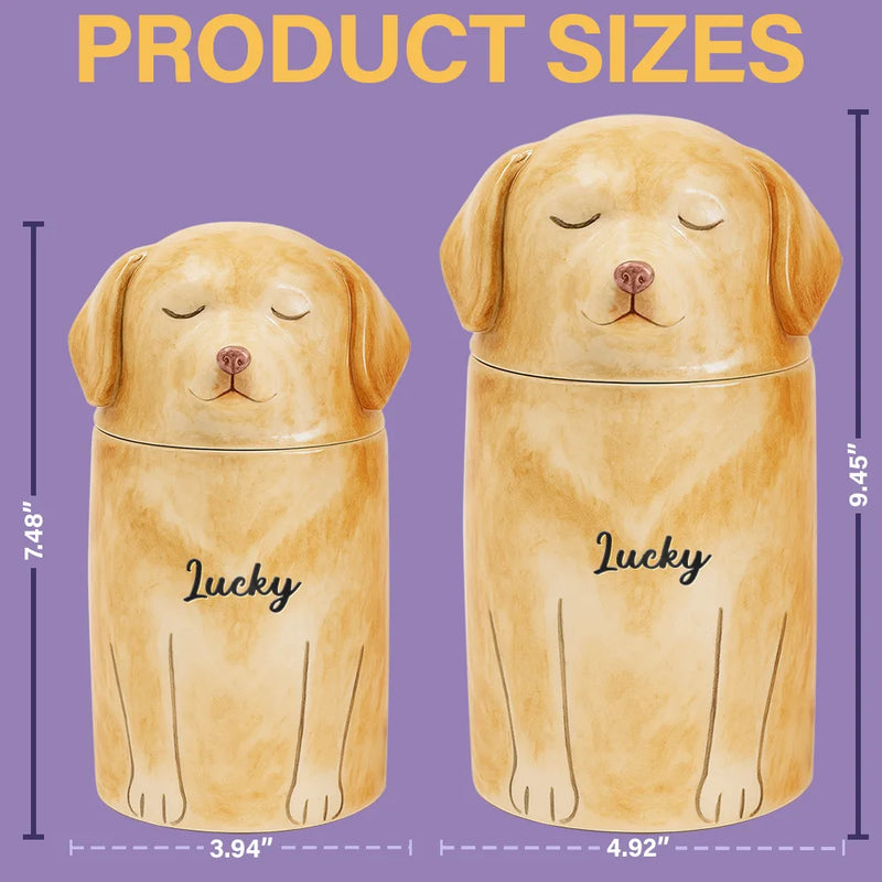 Memorial,Pet Lovers,Pet Mom,Pet Dad,Dog Lovers,Dog Mom,Dog Dad,Sad - Pet Memorial Urn with Dog Sculpture Lid - Personalized Ceramic Pet-Shaped Keepsake Jar