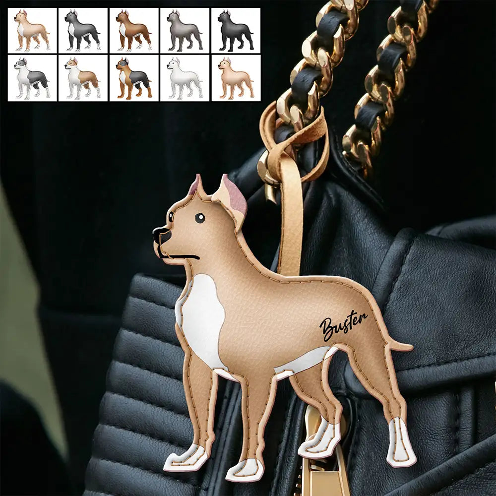 Pit Bull Shaped, Dog Lovers Charm - Personalized Dog Leather Bag Charm, Keychain