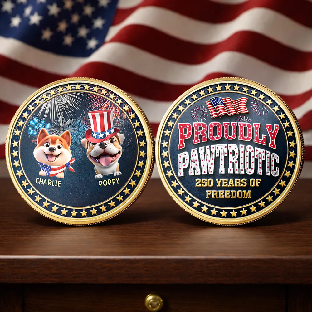 Proudly Pawtriotic 250 Years Of Freedom Cat Dog - Personalized Commemorative Keepsake Coin