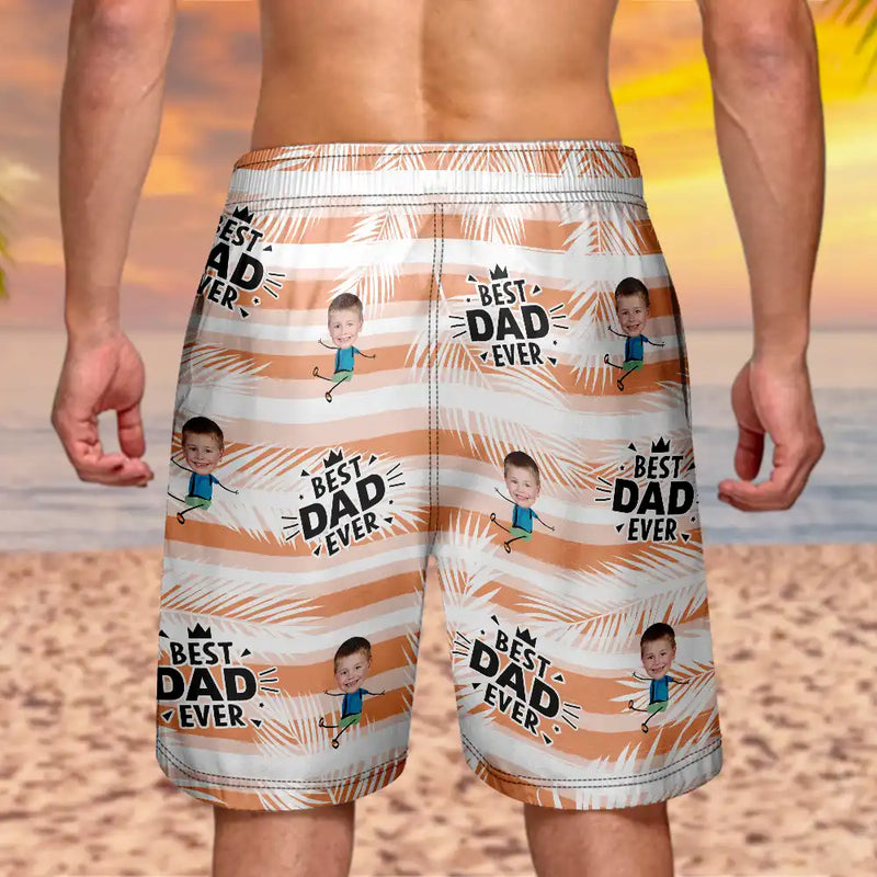 Custom Photo Funny Best Dad Grandpa Ever - Personalized Unisex Beach Shorts