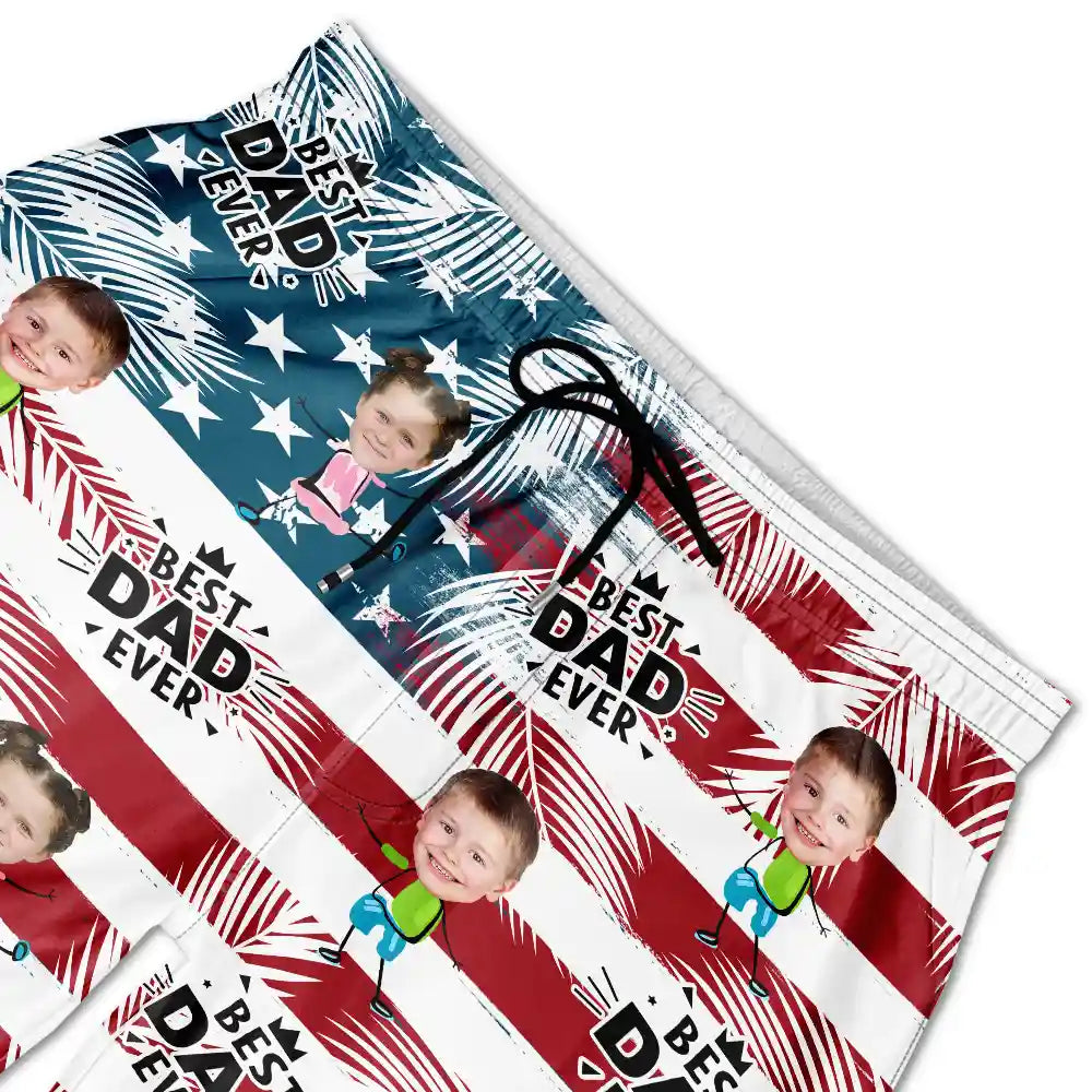 Custom Photo Funny Best Dad Grandpa Ever - Personalized Unisex Beach Shorts