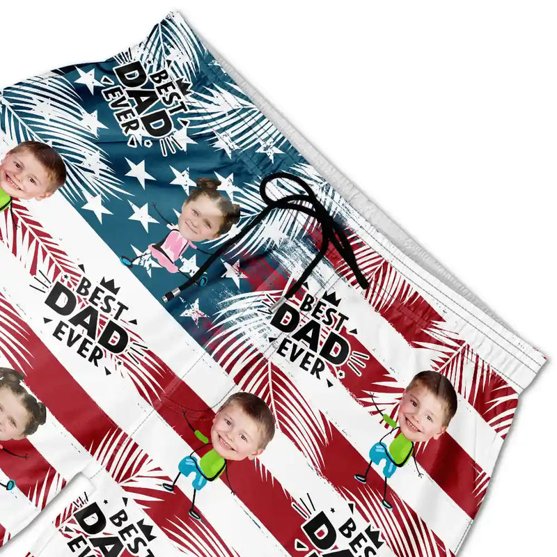 Custom Photo Funny Best Dad Grandpa Ever - Personalized Unisex Beach Shorts