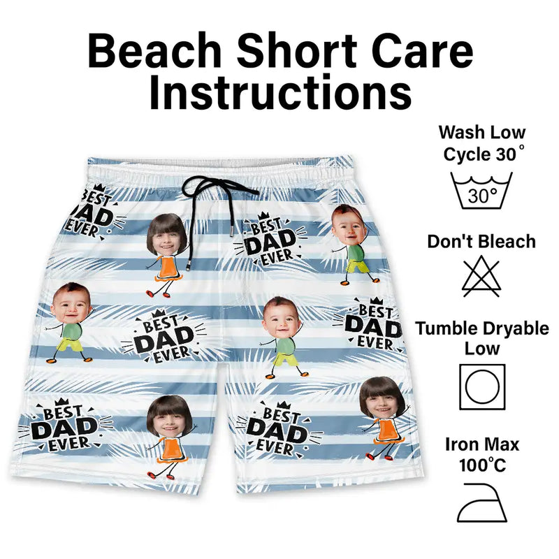 Custom Photo Funny Best Dad Grandpa Ever - Personalized Unisex Beach Shorts