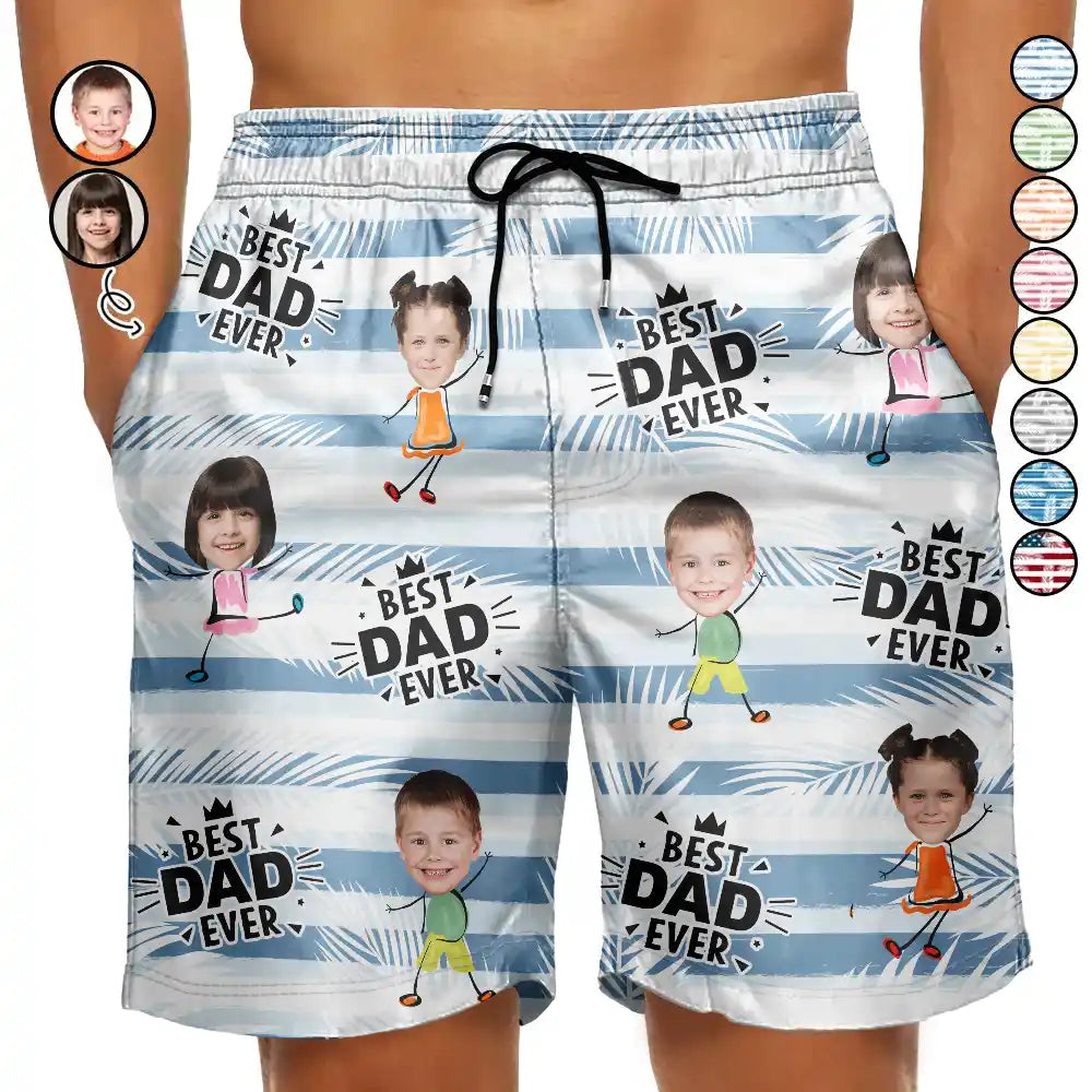 Custom Photo Funny Best Dad Grandpa Ever - Personalized Unisex Beach Shorts