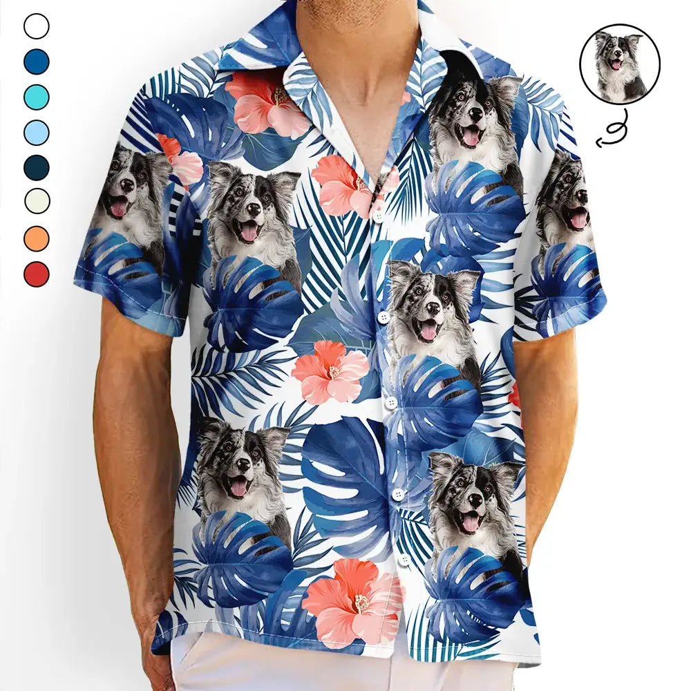 Custom Photo Pet Faces With Tropical Leaves - Fun Family Style - Personalized Hawaiian Shirt