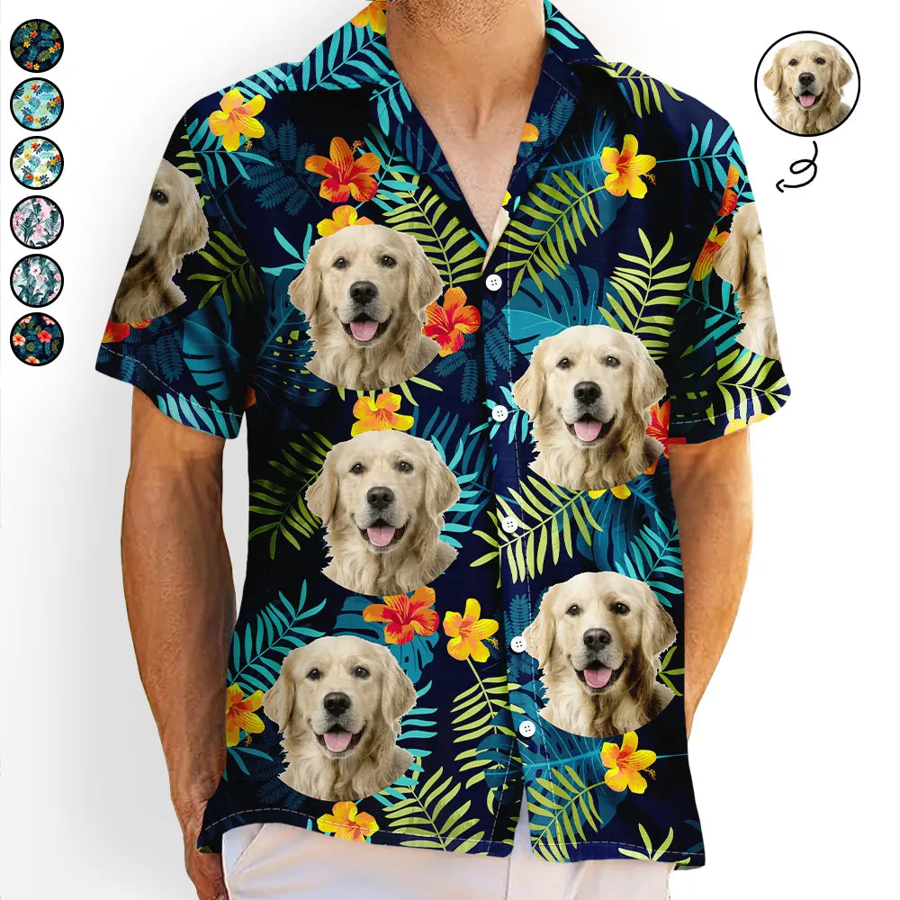 Custom Photo Pet Face In Tropical Vibes - Personalized Hawaiian Shirt