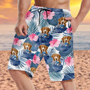 Custom Photo Tropical Leaves Funny Pet Face - Personalized Unisex Beach Shorts