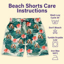 Custom Photo Tropical Leaves Funny Pet Face - Personalized Unisex Beach Shorts