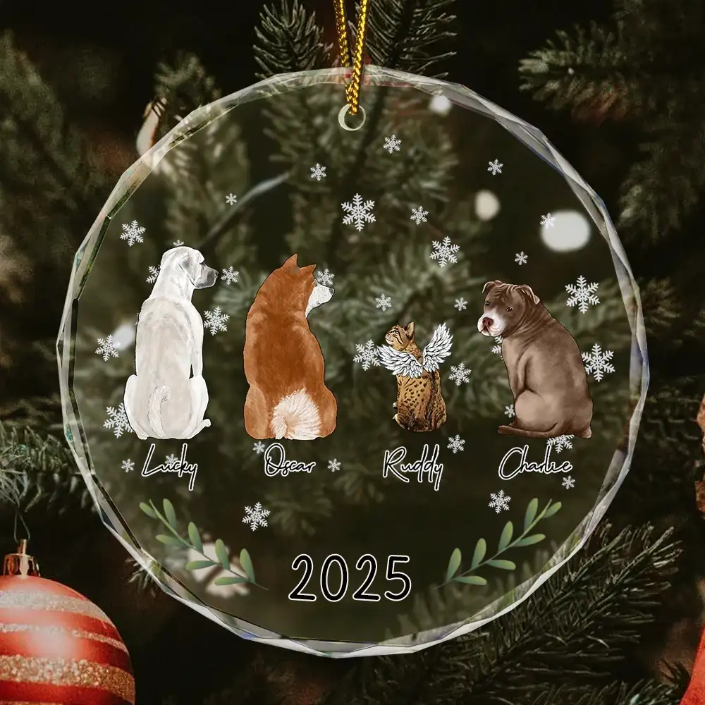 My Dogs Cats Pet Memorial - Personalized Circle Glass Ornament