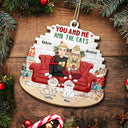 Couple You And Me And The Cats - Personalized Custom Shaped Wooden Ornament