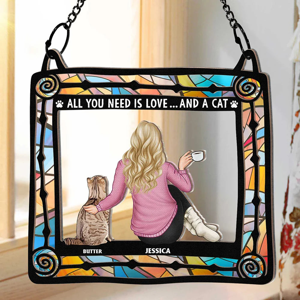 Love And Cats Are All You Need - Personalized Window Hanging Suncatcher Ornament