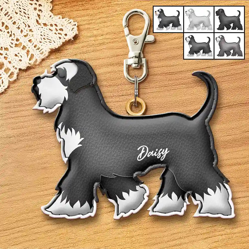 Schnauzer Shaped, Dog Lovers Charm - Personalized Dog Leather Bag Charm, Keychain