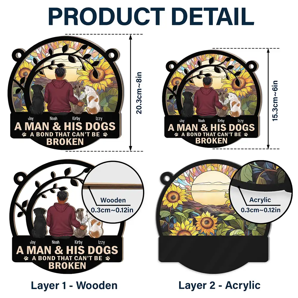 A Girl And Her Dog In A Flower Field A Bond That Can't Be Broken - Personalized Window Hanging Suncatcher Ornament