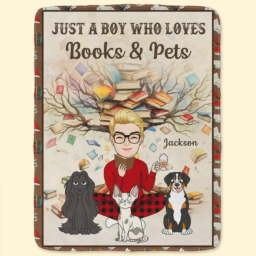 Just A Girl Who Loves Books And Pets - Personalized Fleece Blanket, Sherpa Blanket