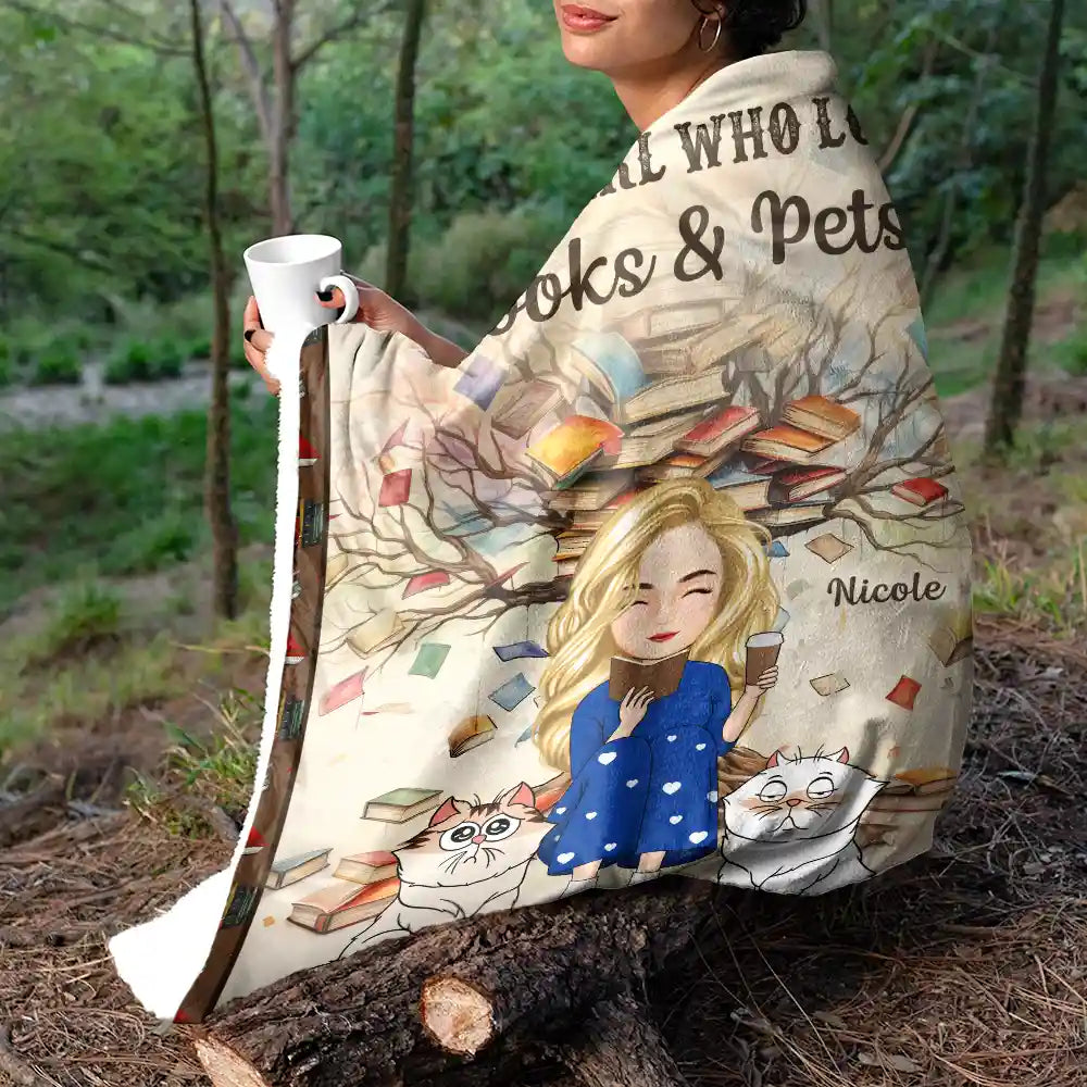 Just A Girl Who Loves Books And Pets - Personalized Fleece Blanket, Sherpa Blanket
