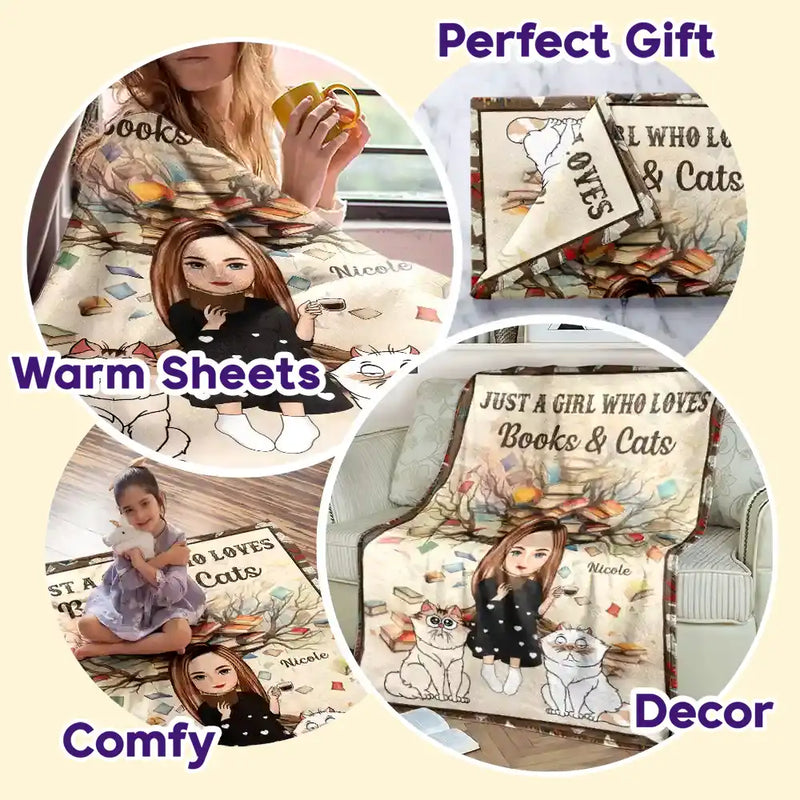 Just A Girl Who Loves Books And Pets - Personalized Fleece Blanket, Sherpa Blanket