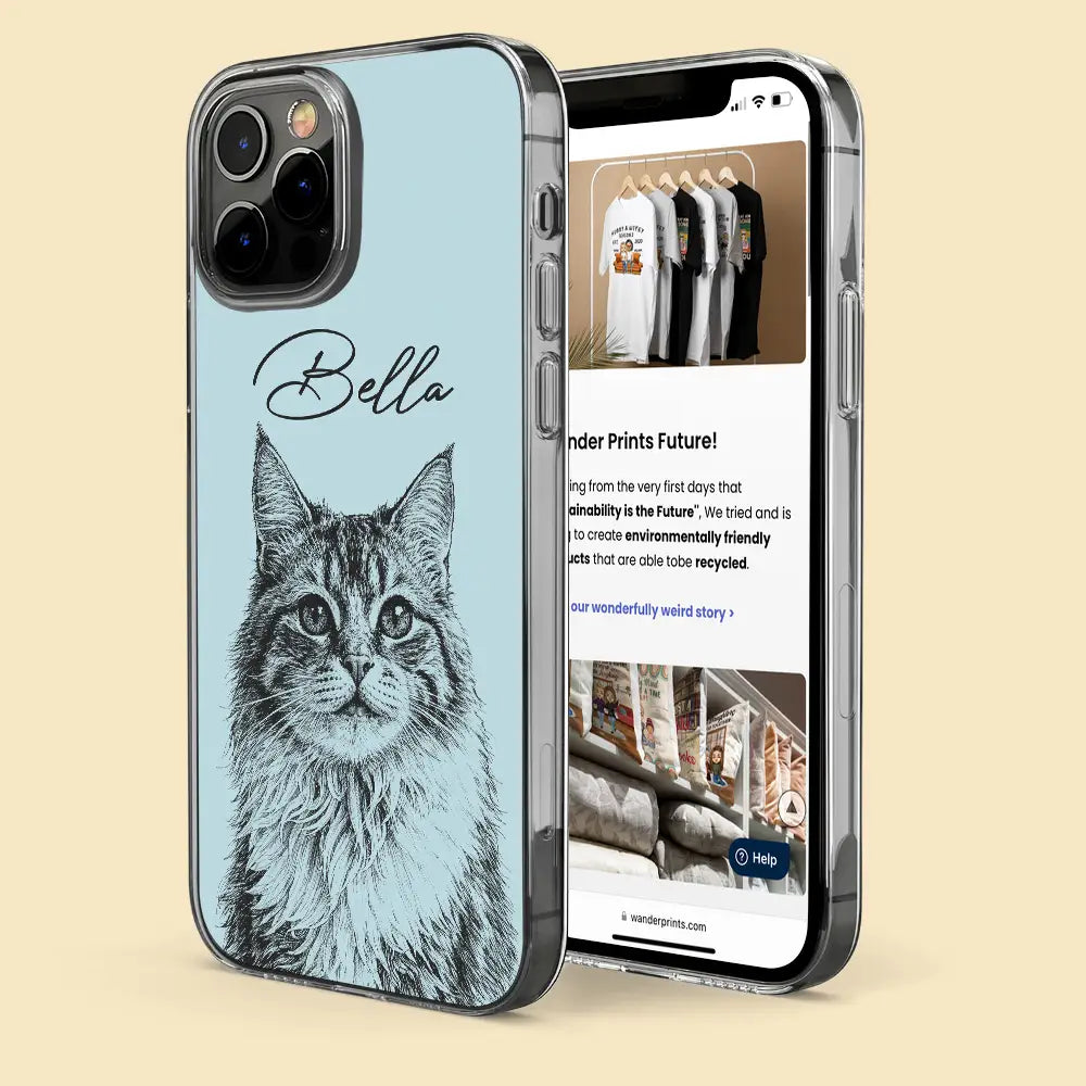 Custom Photo Pencil Sketch Dog Cat Portrait - Personalized Clear Phone Case