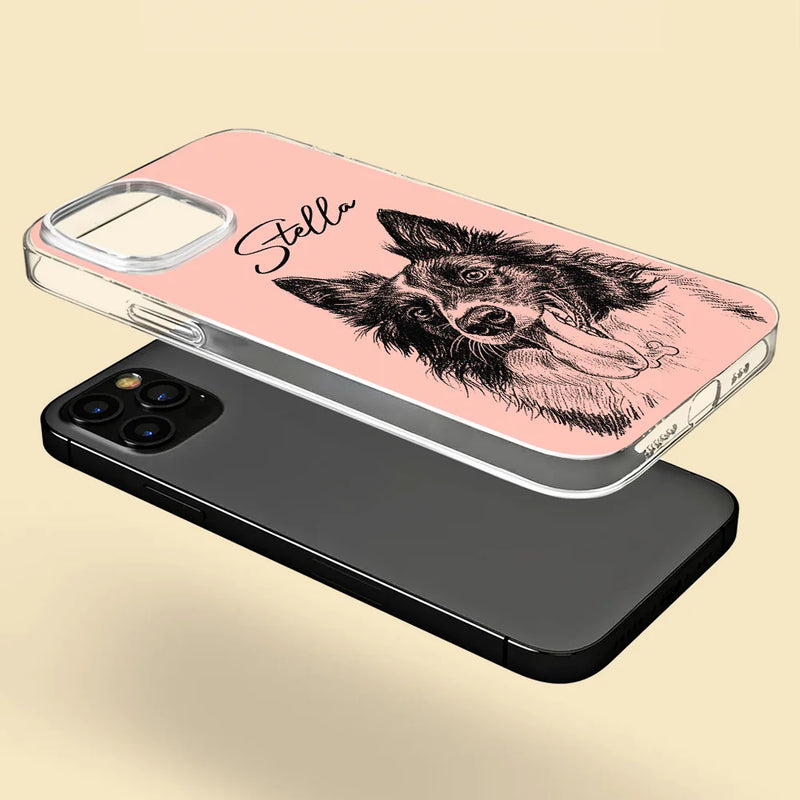 Custom Photo Pencil Sketch Dog Cat Portrait - Personalized Clear Phone Case
