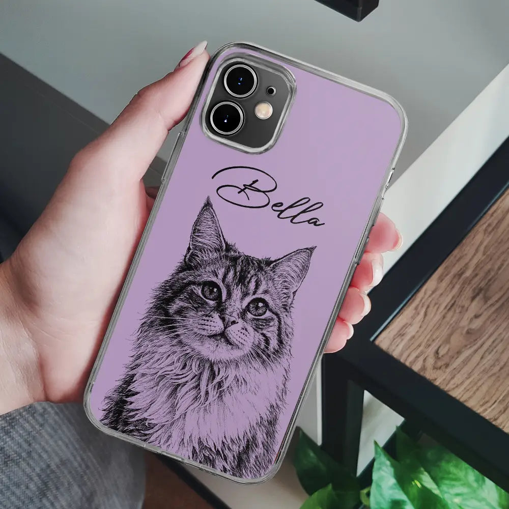 Custom Photo Pencil Sketch Dog Cat Portrait - Personalized Clear Phone Case