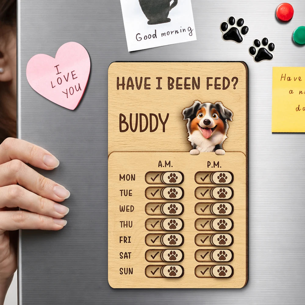 Funny Dog Cat Feeding And Medication Tracker - Personalized Wooden Pet Feeding Reminder