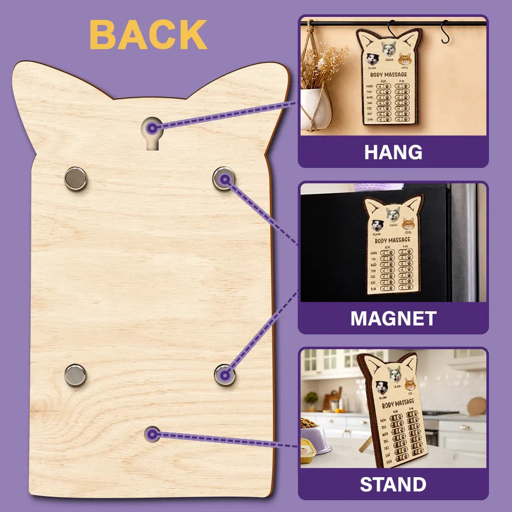 Cat Lovers,Cat Mom,Cat Dad,Cat Couple - Custom Photo Cute Cat Ear Feed Medication Tracker - Personalized Wooden Pet Feeding Reminder
