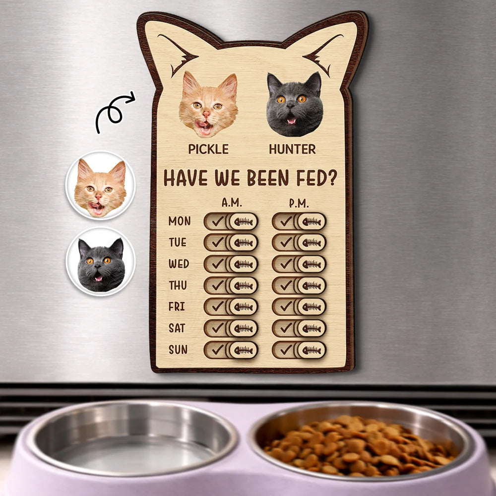 Custom Photo Cute Cat Ear Feed Medication Tracker - Personalized Wooden Pet Feeding Reminder