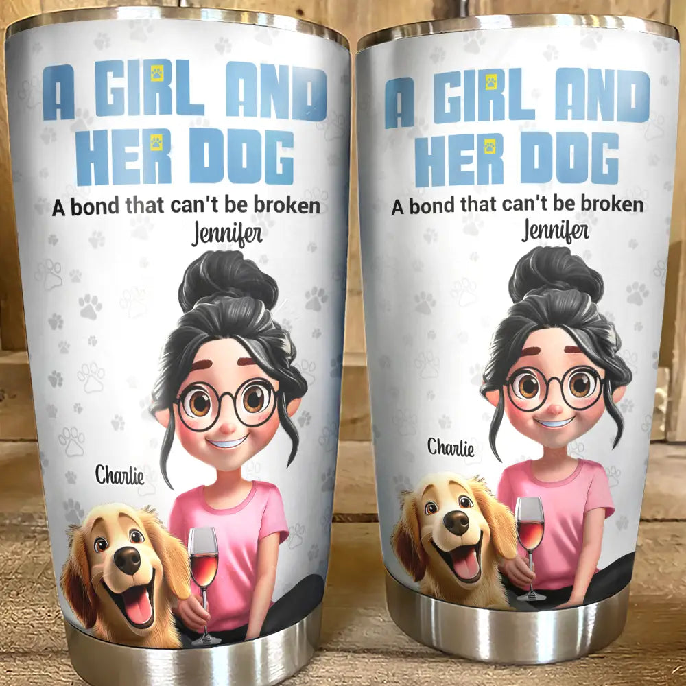 3D Effect A Girl And Her Dog - Dog Mom Vibes - Personalized Tumbler
