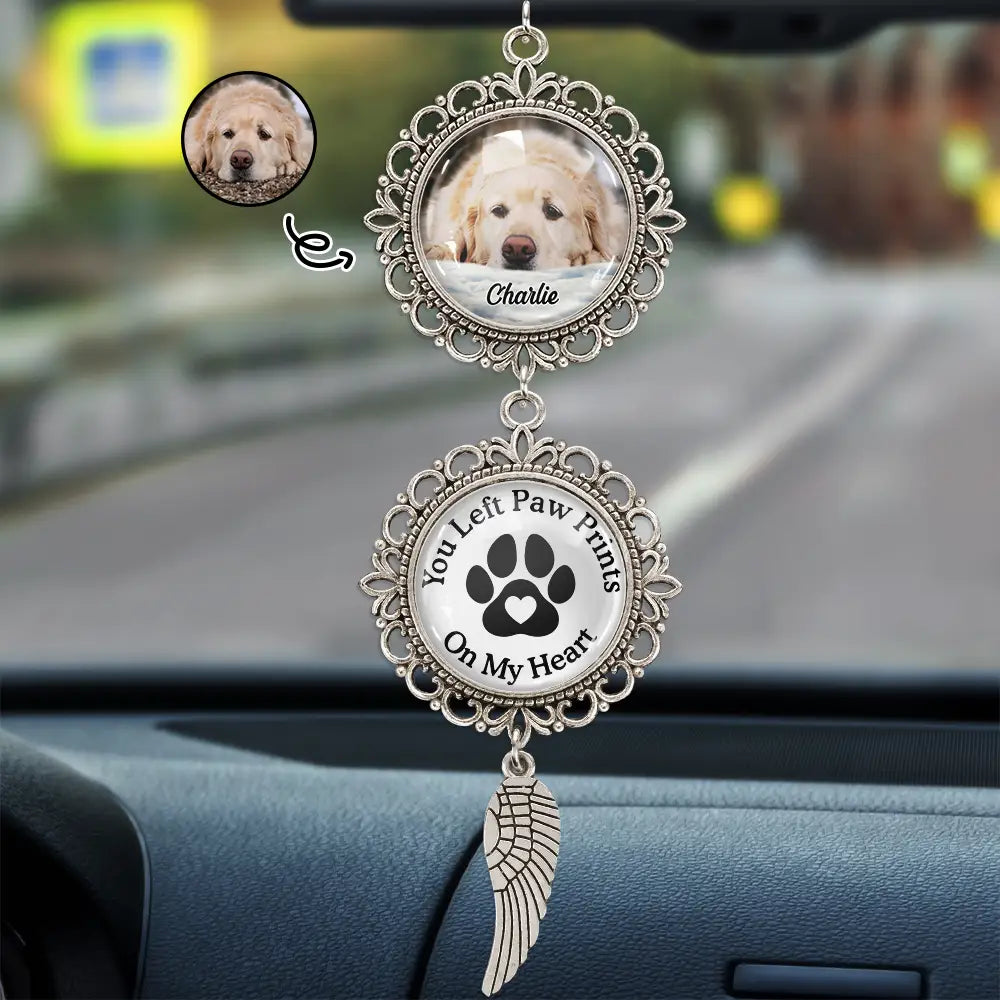 Custom Photo Pet Memorial You Left Paw Prints On My Heart - Personalized Photo Pendant Charm
