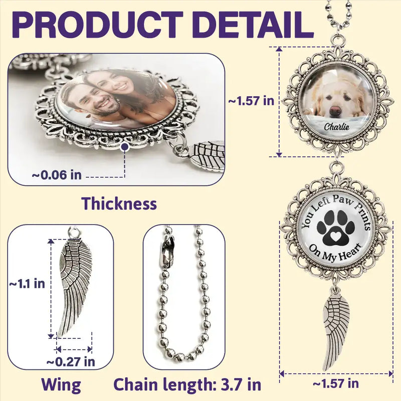 Memorial,Custom Photo,Dog Lovers,Pet Lovers,Sad - Custom Photo Memorial Pet You Left Paw Prints On My Heart - Personalized Photo Pendant Charm