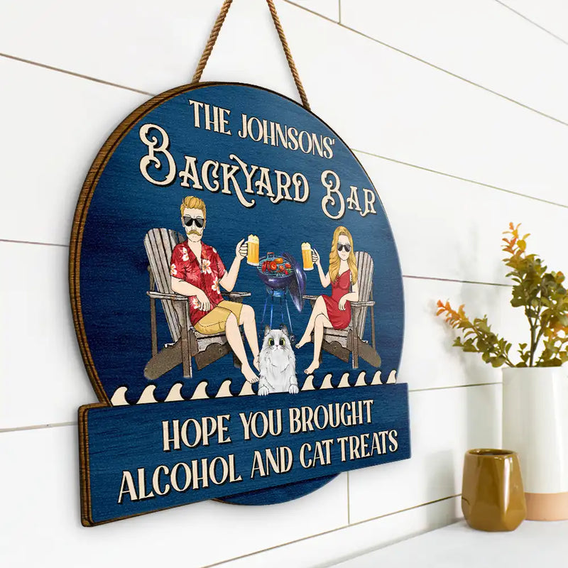 Pet Lovers,Pet Couple,Patio,Poolside - Couple Pool & Patio Bar Hope You Brought Alcohol & Dog Treats - Personalized Custom Shaped Wood Sign