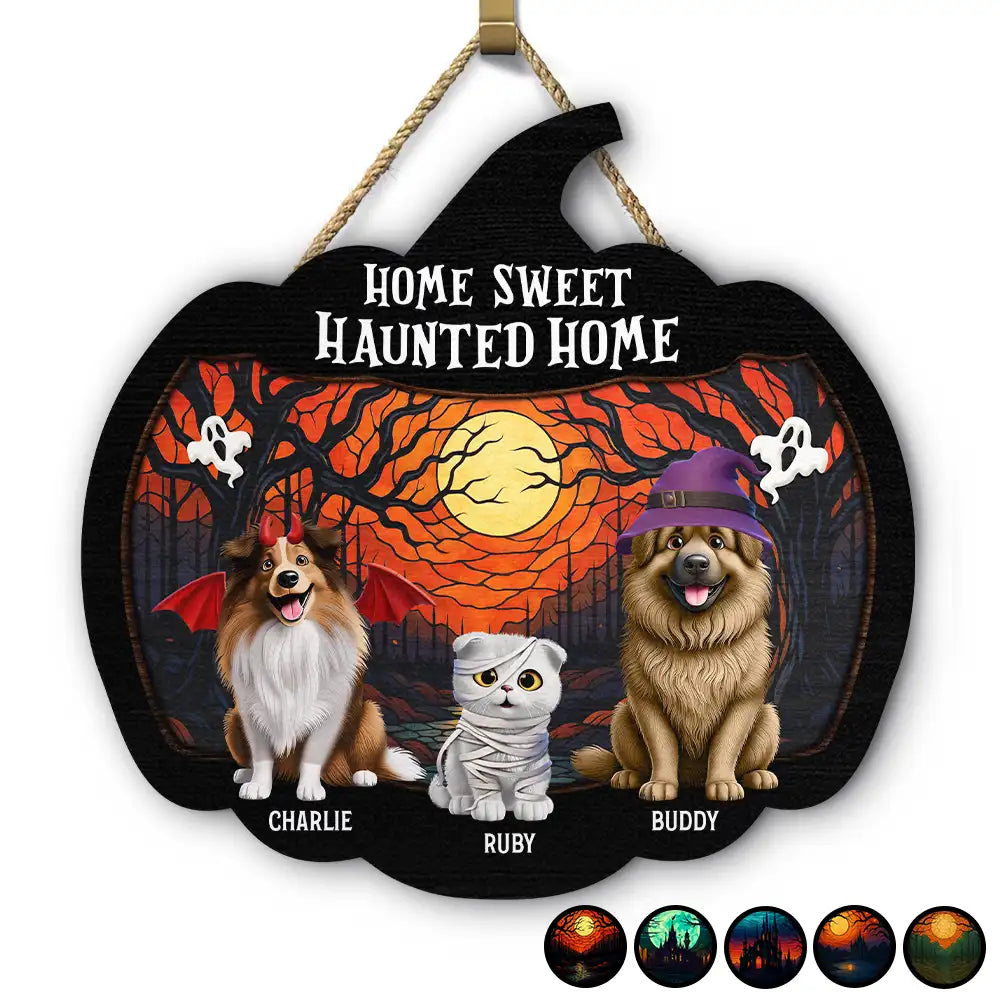 Home Sweet Haunted Home Funny Pet Halloween - Personalized Custom Shaped Wood Sign