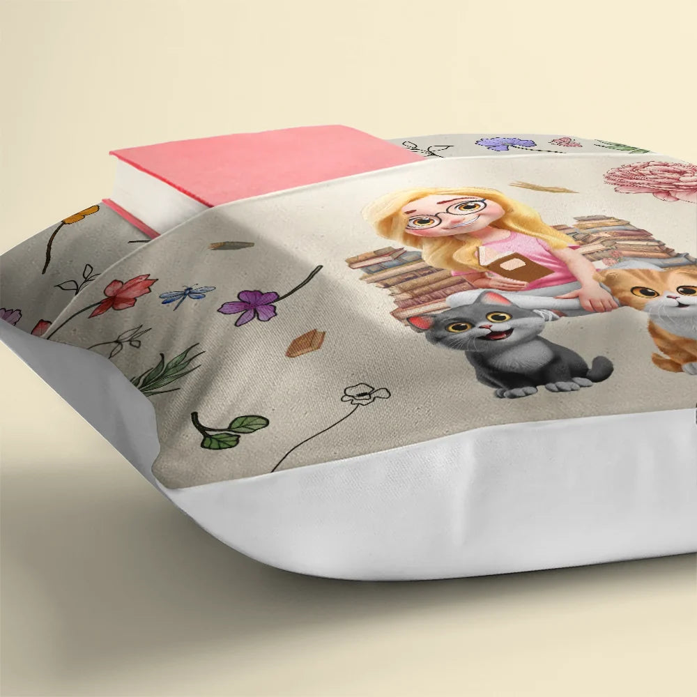 My Reading Pillow Girl With Pets & Birth Month Flower - Personalized Pocket Pillow