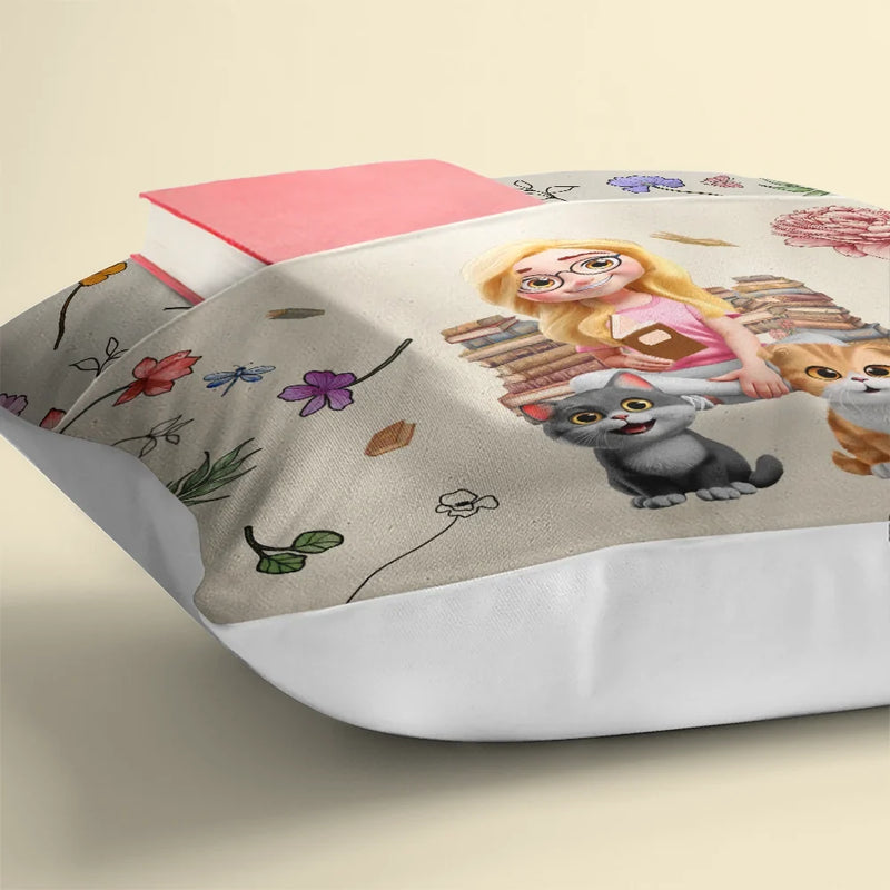 My Reading Pillow Girl With Pets & Birth Month Flower - Personalized Pocket Pillow