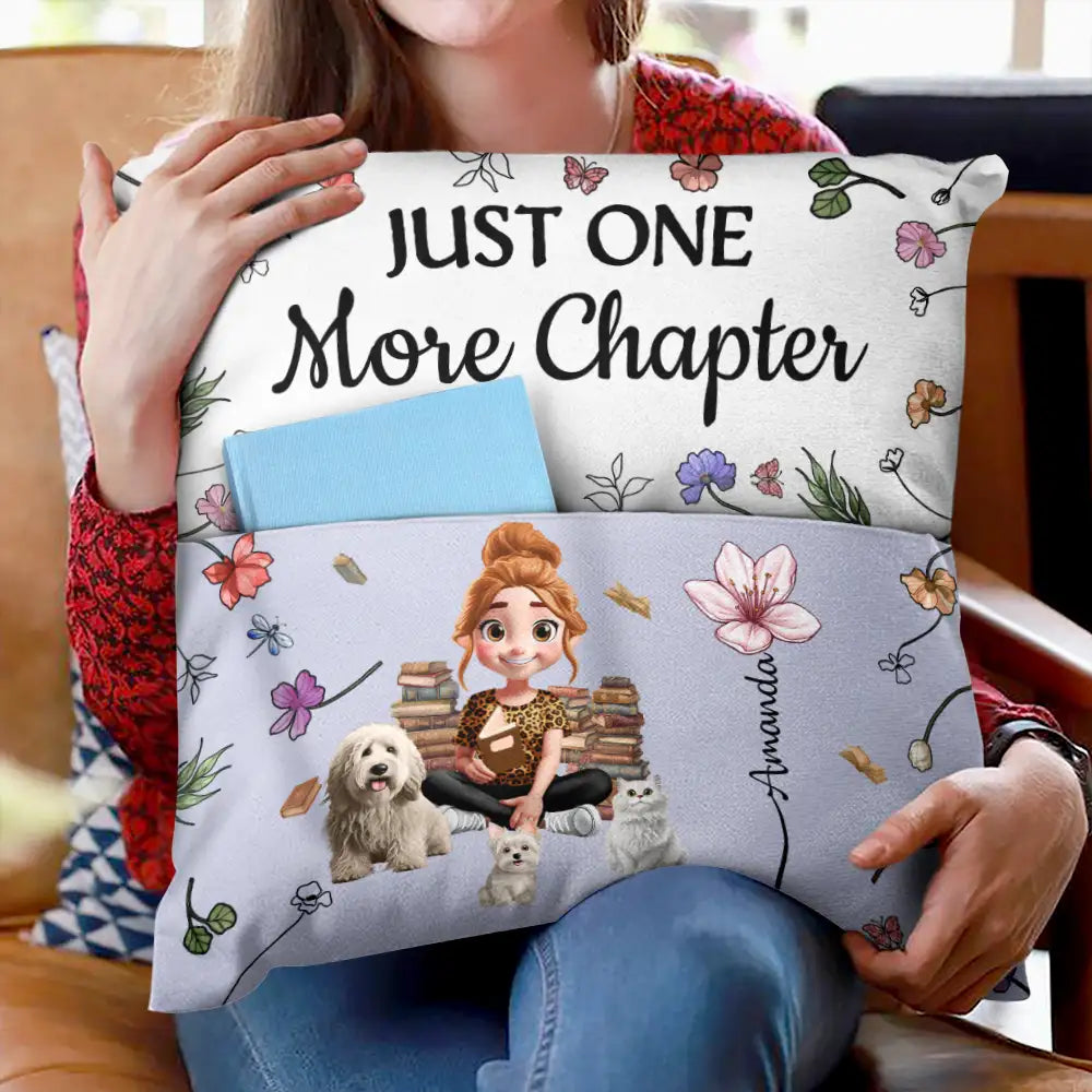 My Reading Pillow Girl With Pets & Birth Month Flower - Personalized Pocket Pillow