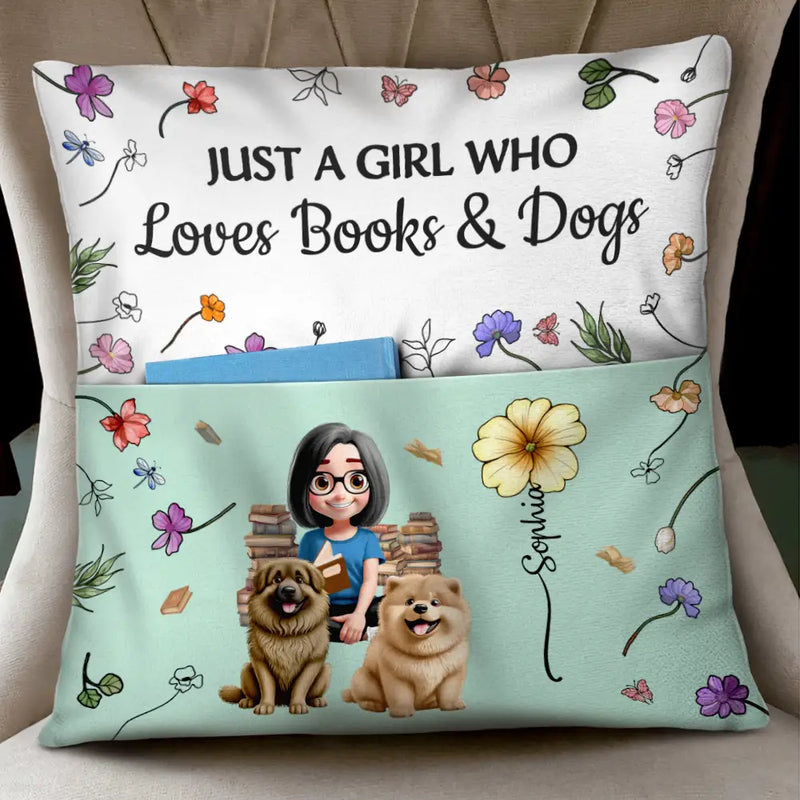 My Reading Pillow Girl With Pets & Birth Month Flower - Personalized Pocket Pillow