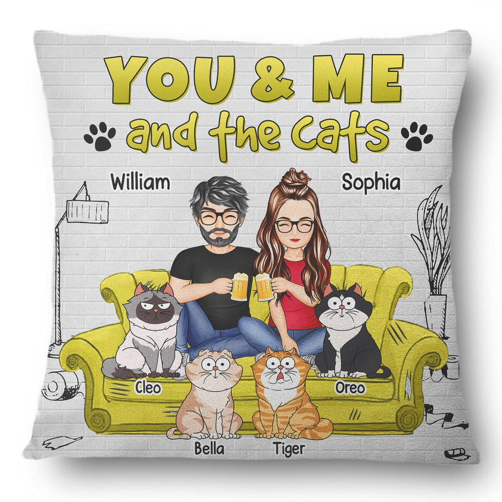 You And Me And The Cats - Personalized Pillow