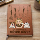 Cartoon Woman With Her Recipe Book And Dog Cat - Personalized Leather Journal