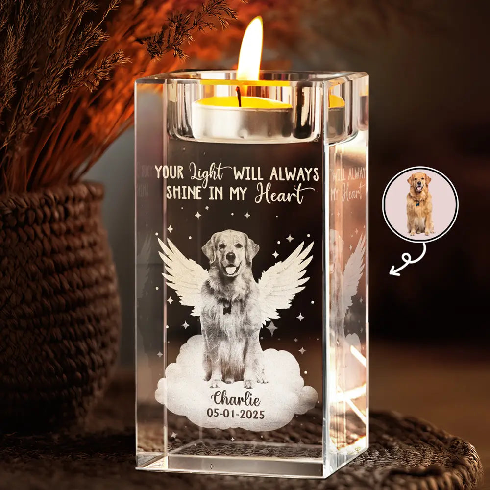 Custom Photo Your Light Forever Brightens My Heart - Personalized Crystal Candle Holder