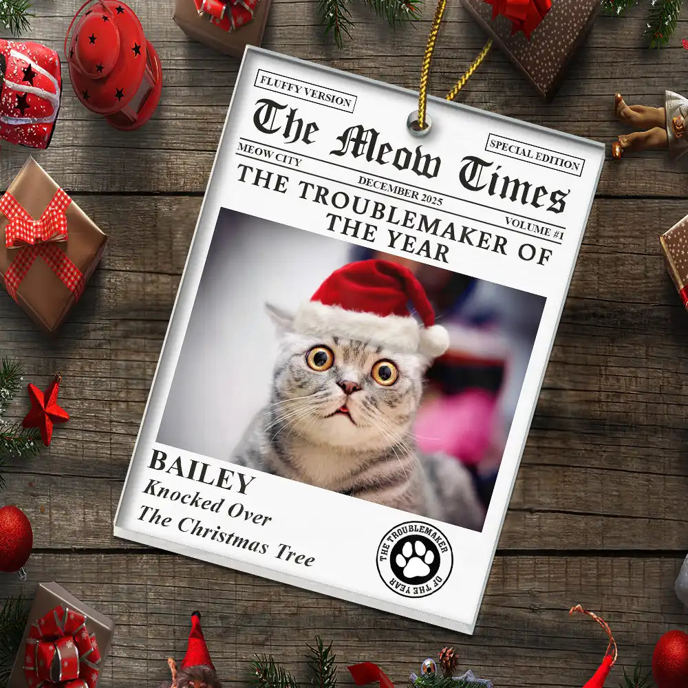 Pet Lovers,Pet Mom,Pet Dad,Dog Lovers,Dog Mom,Dog Dad,Cat Lovers,Cat Mom,Cat Dad,Custom Photo,Christmas,Funny - Custom Photo The Dog Times The Meow Times - Personalized Custom Shaped Acrylic Ornament