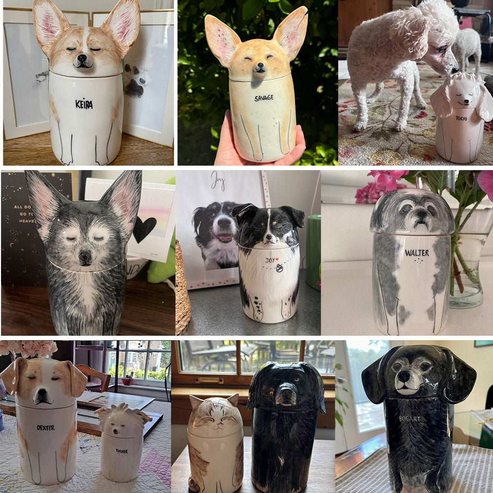 Pet Memorial Urn With Dog Sculpture Lid - Personalized Ceramic Pet-Shaped Keepsake Jar