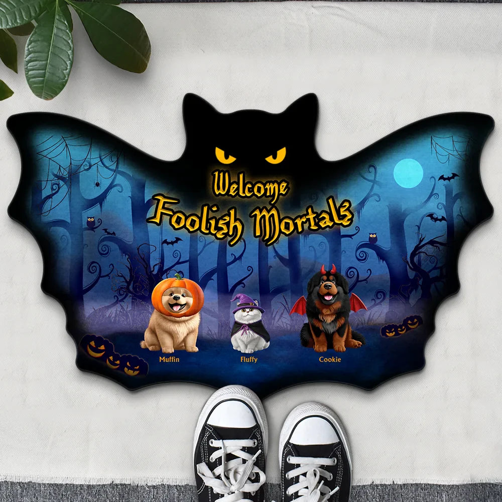 Pet Halloween Welcome Foolish Mortals - Personalized Custom Shaped Doormat
