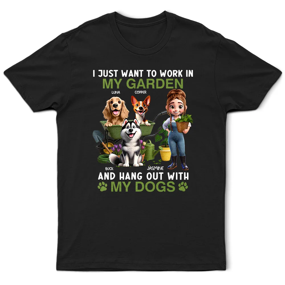 3D Cartoon Work In My Garden And Hang Out With My Dogs - Personalized T Shirt