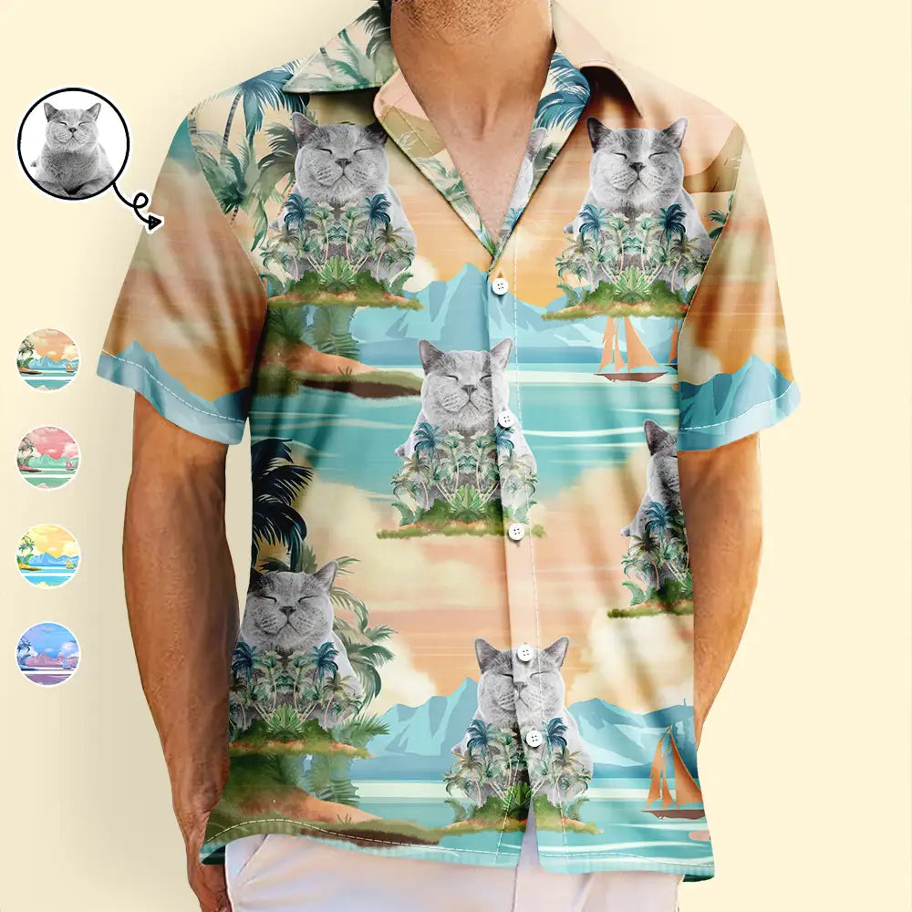 Custom Photo Funny Pet Face Tropical Island - Personalized Hawaiian Shirt