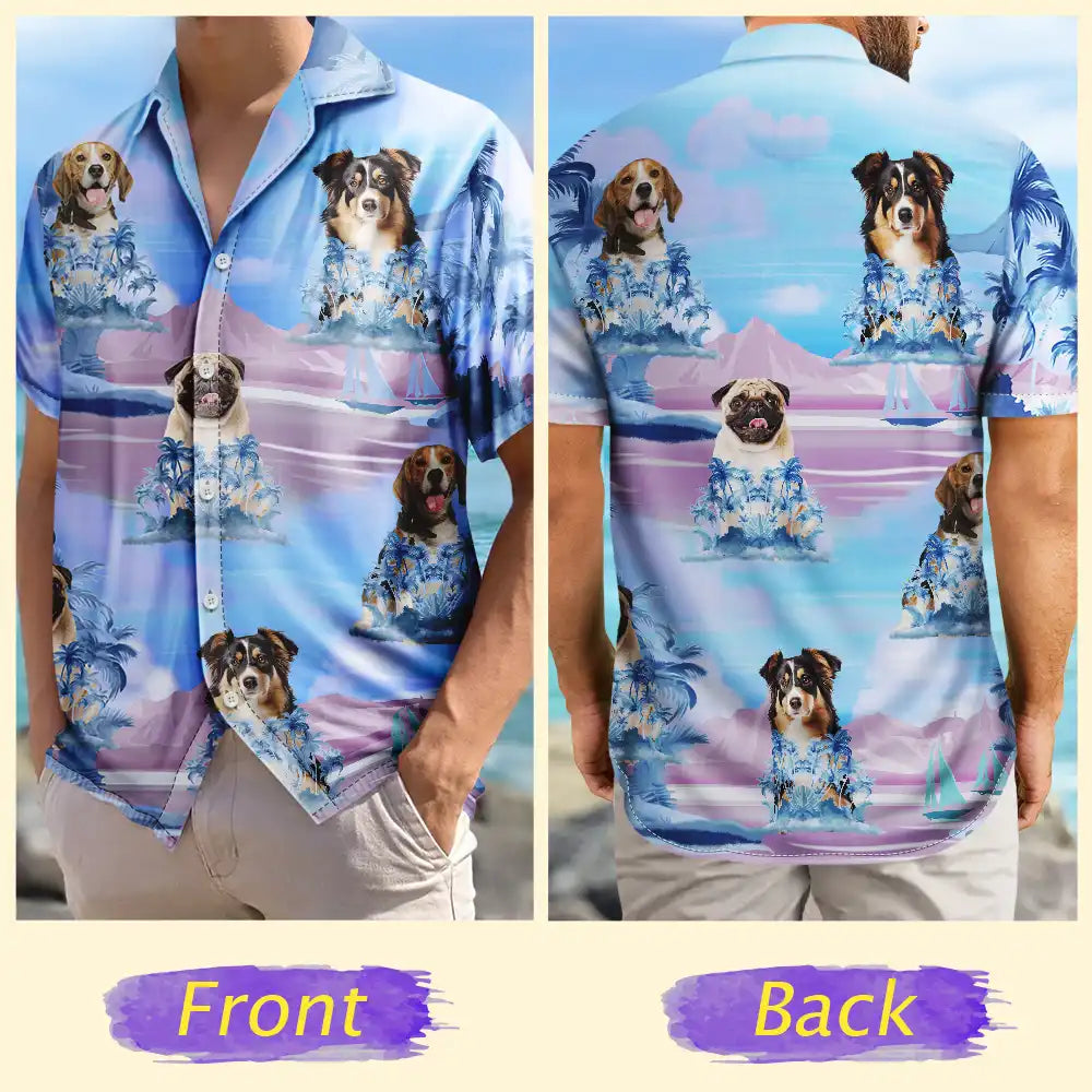 Custom Photo Funny Pet Face Tropical Island - Personalized Hawaiian Shirt