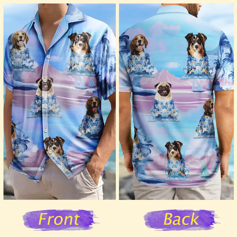 Custom Photo Funny Pet Face Tropical Island - Personalized Hawaiian Shirt