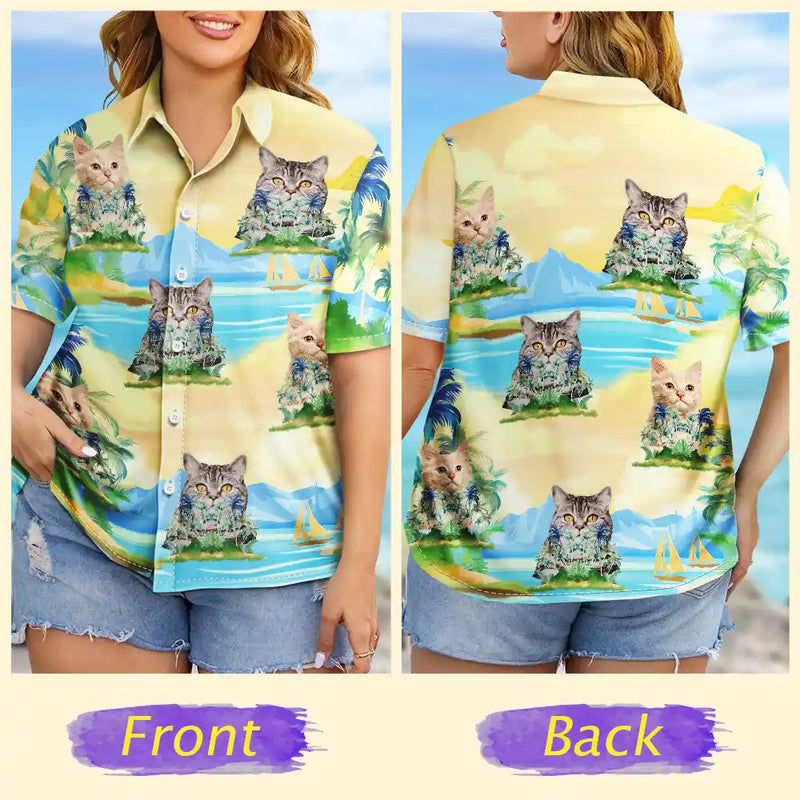 Custom Photo Funny Pet Face Tropical Island - Personalized Hawaiian Shirt