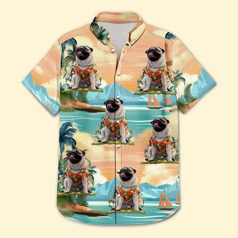 Custom Photo Funny Pet Face Tropical Island - Personalized Hawaiian Shirt